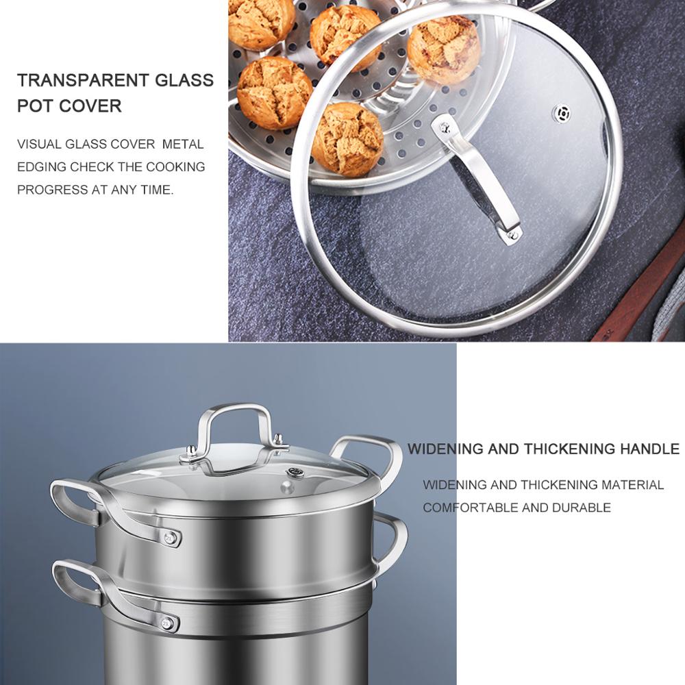 3 Piece Premium Heavy Duty Stainless Steel Steamer Pot Set Includes 3 Quart Cooking Pot, 2 Quart Steamer Insert and Vented Glass