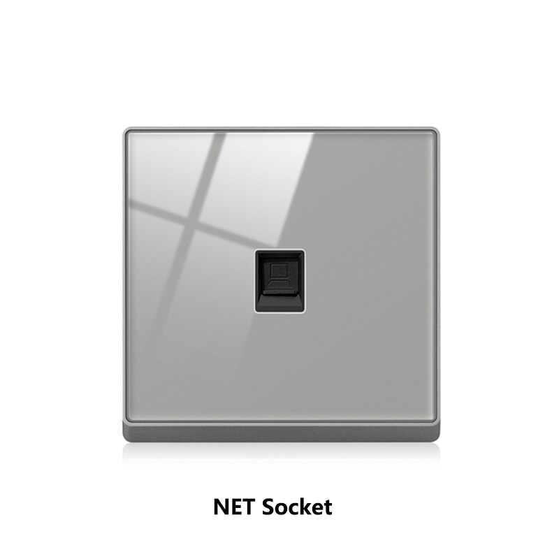 Atlectric Wall Socket Rj45 CAT5 Internet Outlet With TV Outlet Gray Crystal Glass Panel Double Computer Network Socket 86mm*86mm: 1RJ45