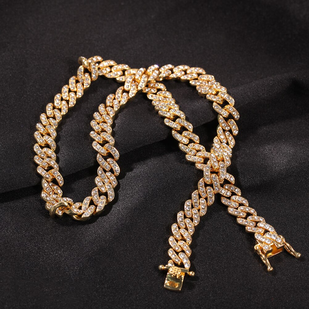 Uwin 9Mm Miami Link Rhinestone Cubaanse Ketting Volledige Iced Out Punk Bling Charm Hip Hop Sieraden Statement Ketting