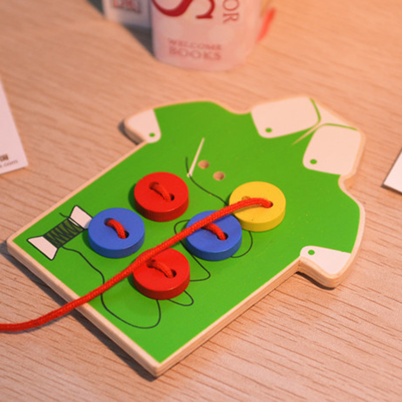 Hand-gebreide puzzel Threading van kleren Naaien knop game baby play home speelgoed kinderen educatief speelgoed
