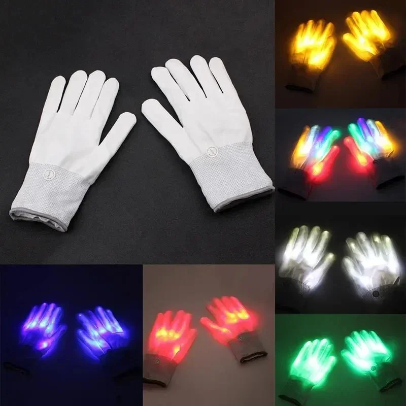 Luvas de néon brilhantes LED para festa de Halloween, luz luminosa adereços luvas de crânio piscando traje de palco traje traje robô
