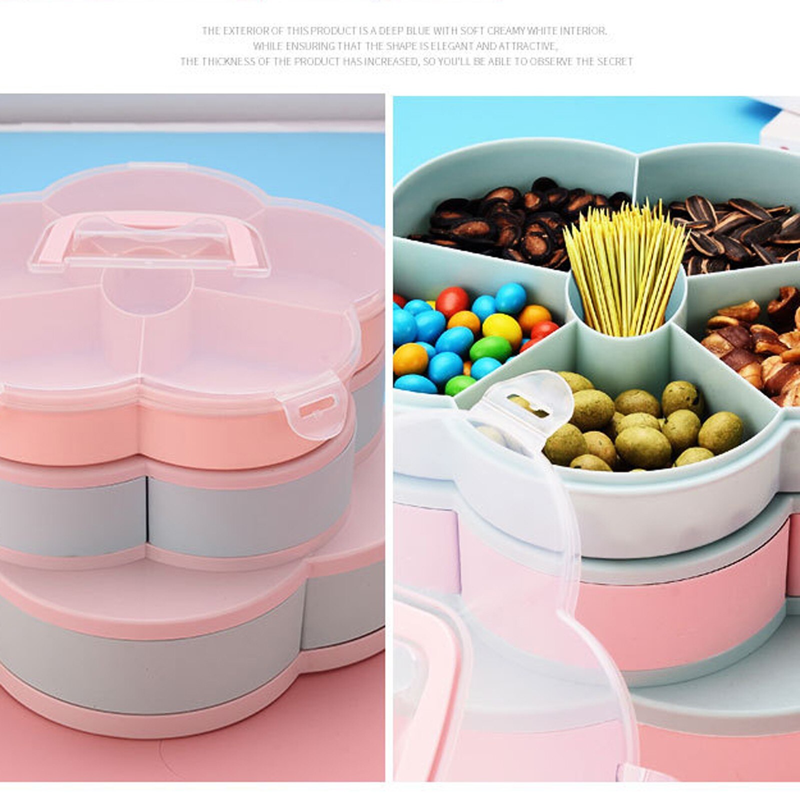 Petal-Shape Rotating Snack Box Candy Tray Food Storage Box Wedding Candy Plates Double-deck Dried Fruit Organizer Storage