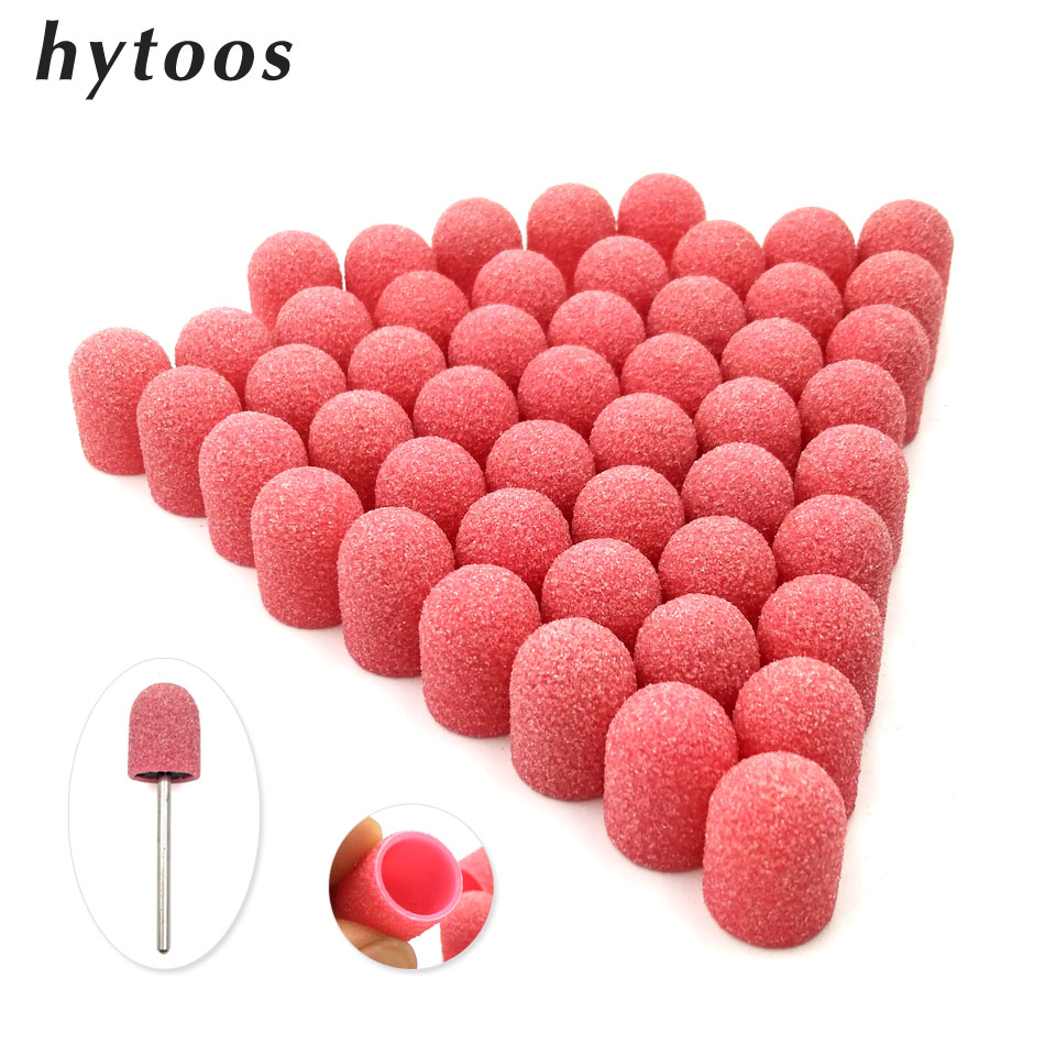 50 Stuks 10*15Mm Plastic Base Roze Schuren Caps Met Grip Pedicure Care Polijsten Zand Blok Boor Accessoires voet Cuticula Tool