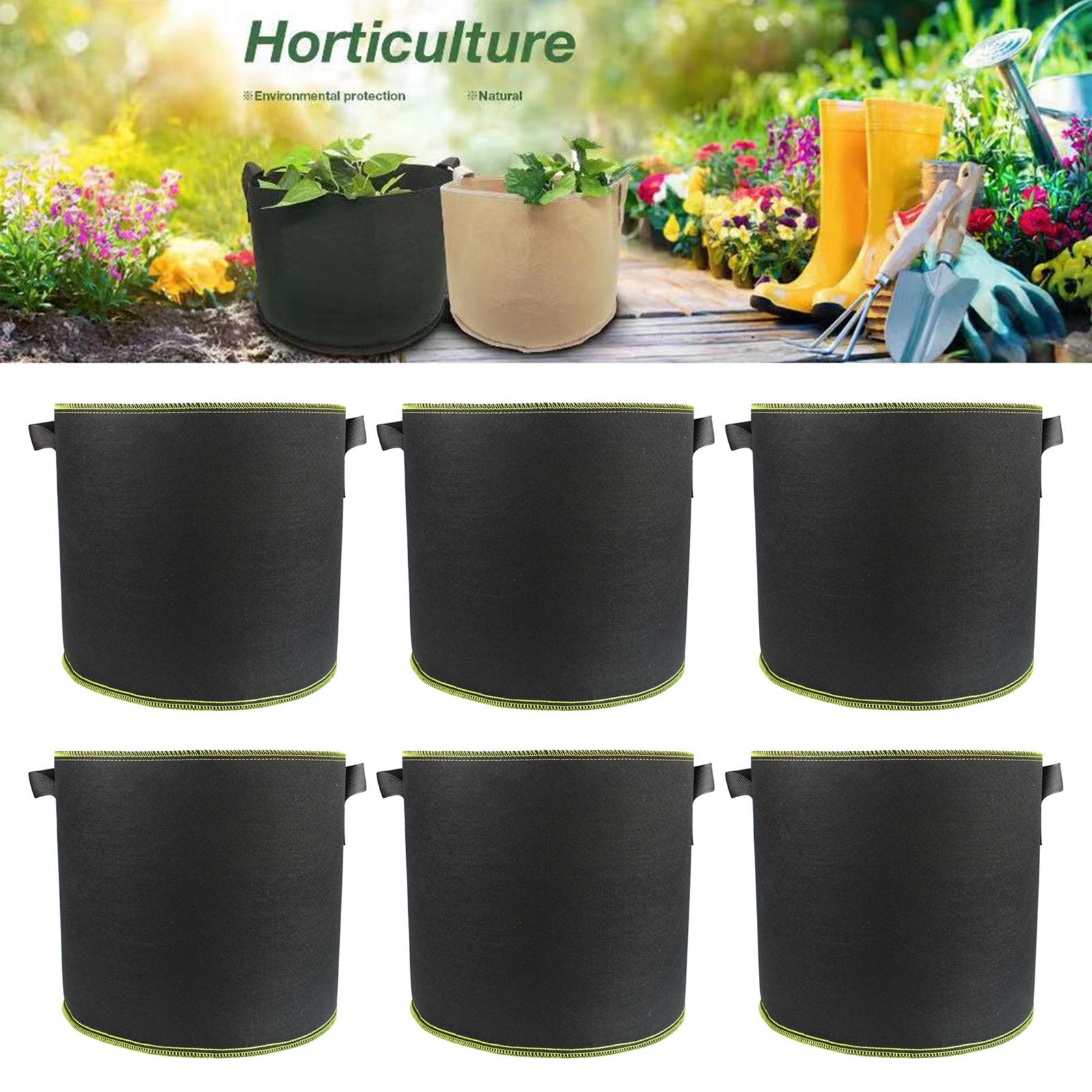 6pcs Felt Plants Growing Bag Vegetable Flower Potato Pot Container Garden Planting Basket Farm Home Grow Bags 1/3/7 Gallon