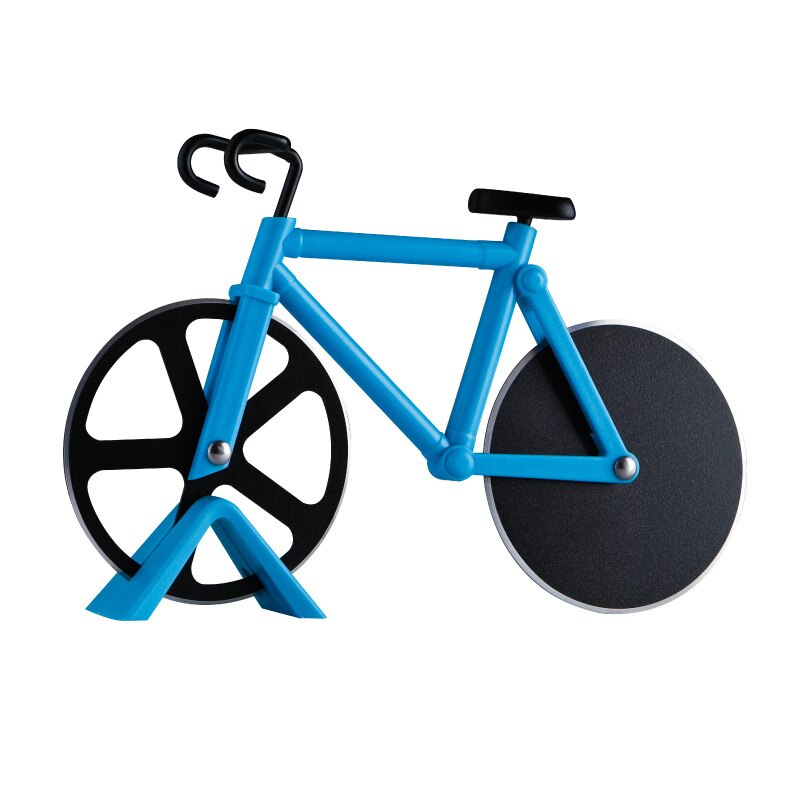 Recém aço inoxidável bicicleta ralador pizza corte cortador de pizza roda com titular profissional ajuda cozinha: Blue