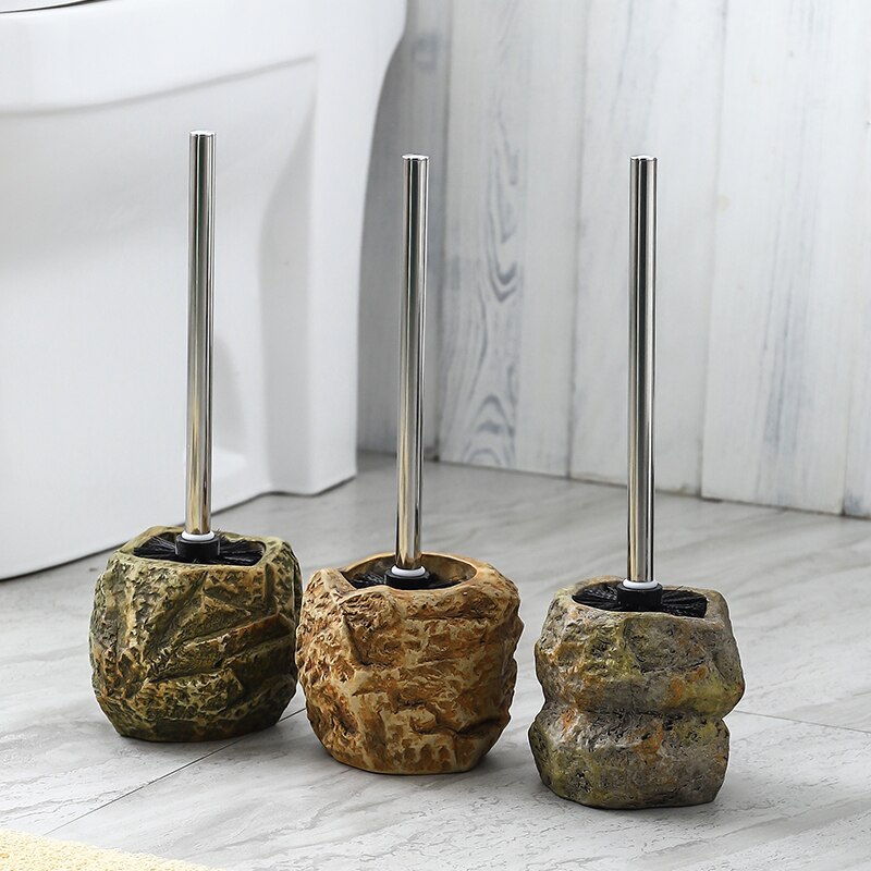 Gratuit poinçonnage brosse wc rétro pierre brosse wc set de support de nettoyage de salle de bain en céramique brosse de bain à long manche ZP72916