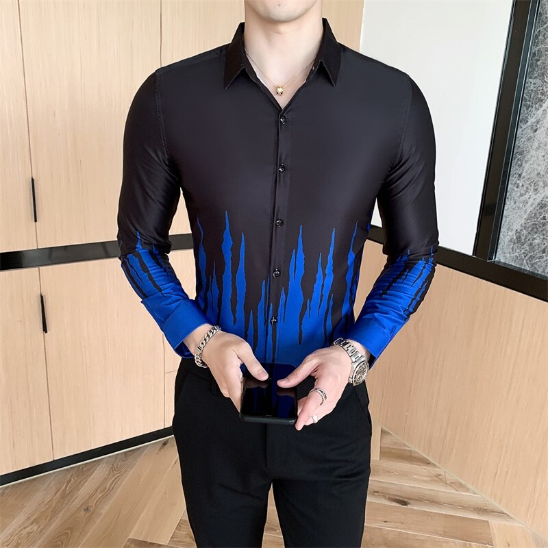 Britisk stil blomsterskjorte herremerke våren lange ermer herre kjole skjorter slim fit casual bluse homme 3xl- m: Svart / Koreansk  l 52-60kg