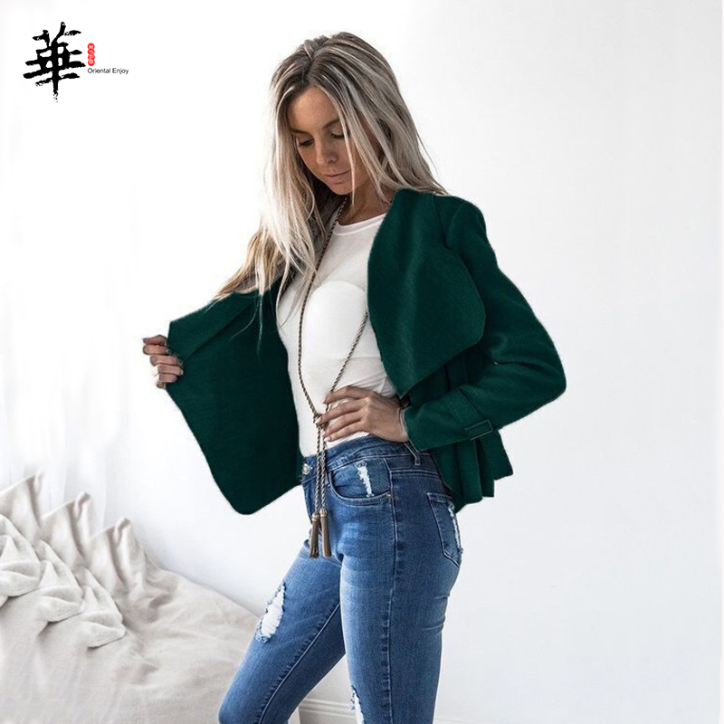 Solid Asymmetrische Turn-down Kraag Vest Jas Lange Mouwen Herfst Casual Vrouwen Jassen Bovenkleding Kleding: Green / S
