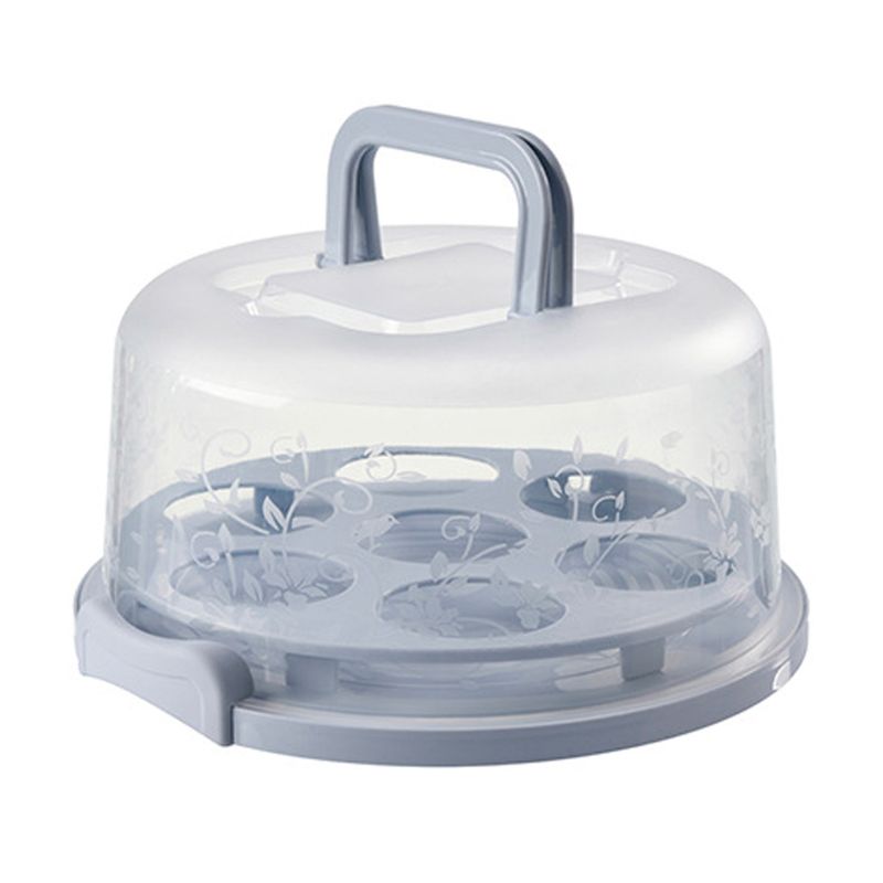 Recipiente portátil de plástico para Magdalena redonda, caja de almacenamiento para pasteles y postres, suministro de cocina: light blue