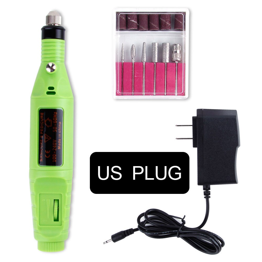 Nagelboorpen voor manicure, gereedschapsmachine, elektrische nagelverwijderaar, pedicure, nagelverzorging, polijstvijl, acrylgereedschap: Amerikaanse groene stekker