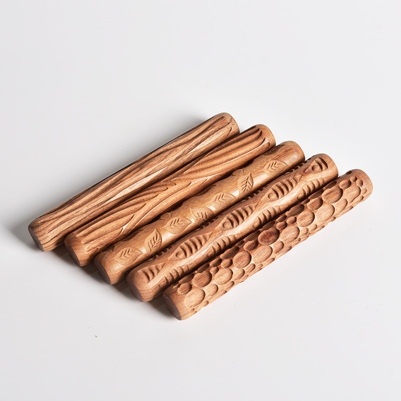 Keramiske værktøjer træskæring keramik træ tekstur mudderrulle præget præget mønster præget stang mudderrulle
