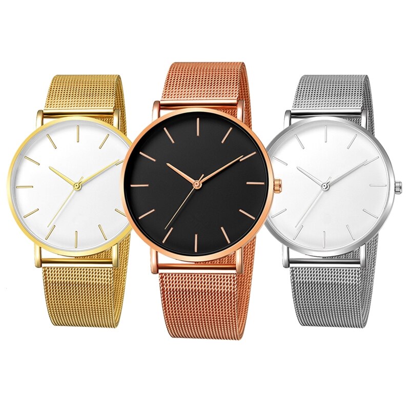 Men Watch Quartz Casual Watches Simple Metal Hour Reloj Quartz Watch Montre Mesh Stainless Steel erkek kol saati masculino clock: F B K