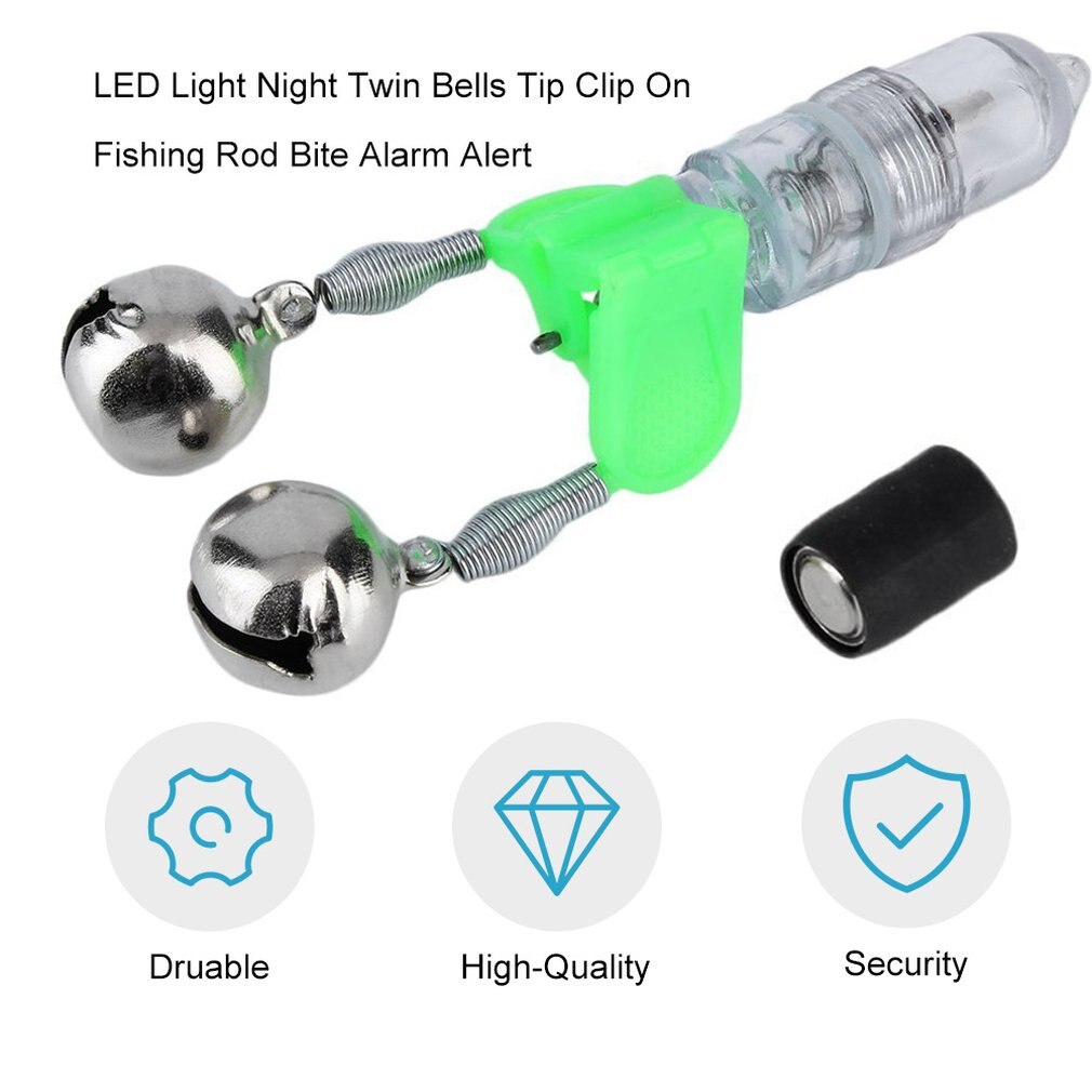 Leshp led-blixtljus natt elektroniskt mete bettlarm set söklampa dubbel tvillingklockor spetsklämma på fiskespö redskap