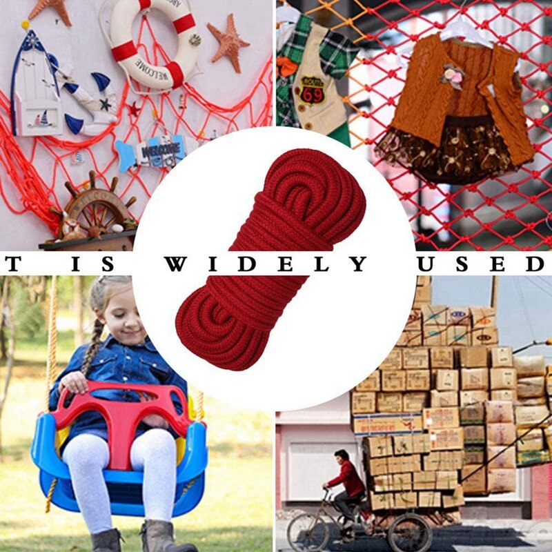 4 Pcs Red Cotton Rope, 8Mm Multi Purpose Strong Soft Tying Cord For Camping Gardening Boating Crafting, 10M/33Ft