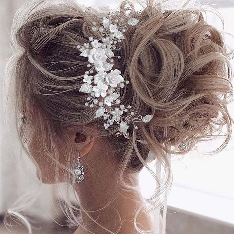 Blume Braut Hochzeit Haar Reben Silber Perle Haar Zubehör Braut Stirnband Kopfschmuck für Frauen und Mädchen