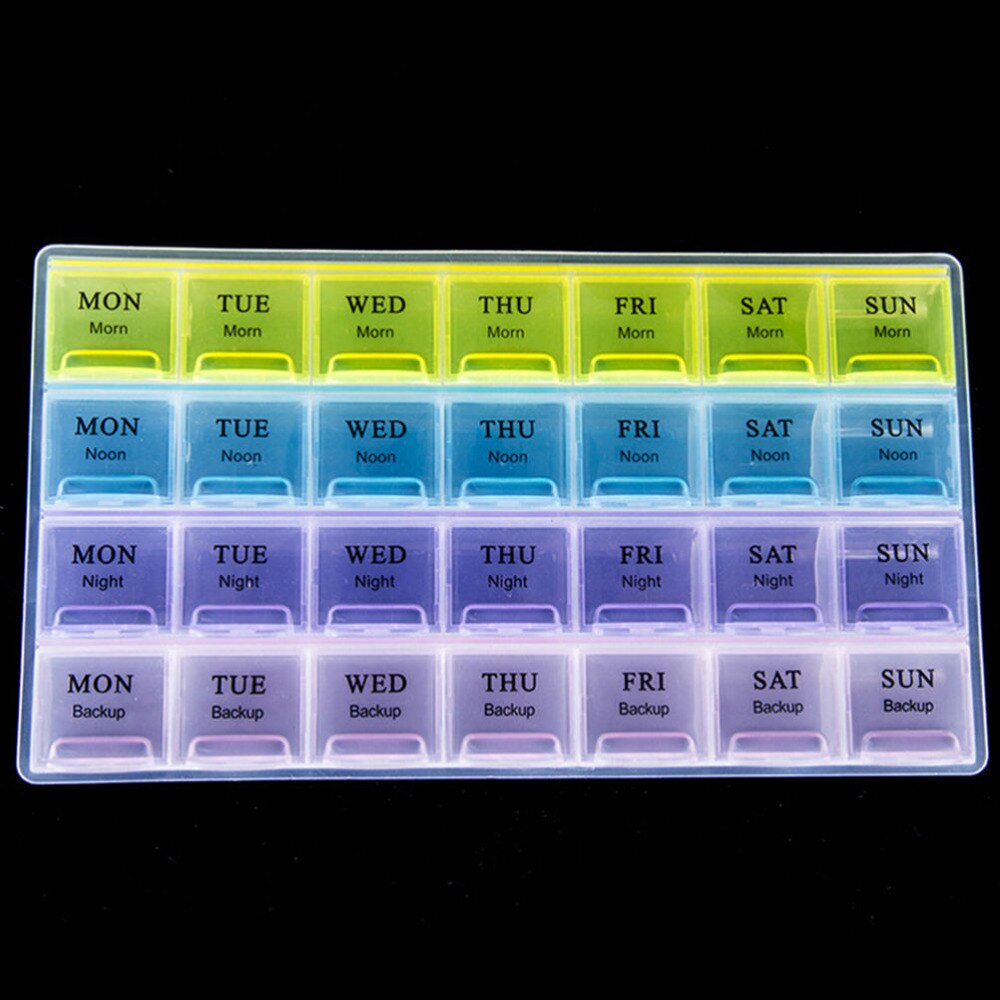 Ugentlig 7 dage 4 række 28 firkanter tablet pilleæske holder medicin opbevaring organisator beholderkasse