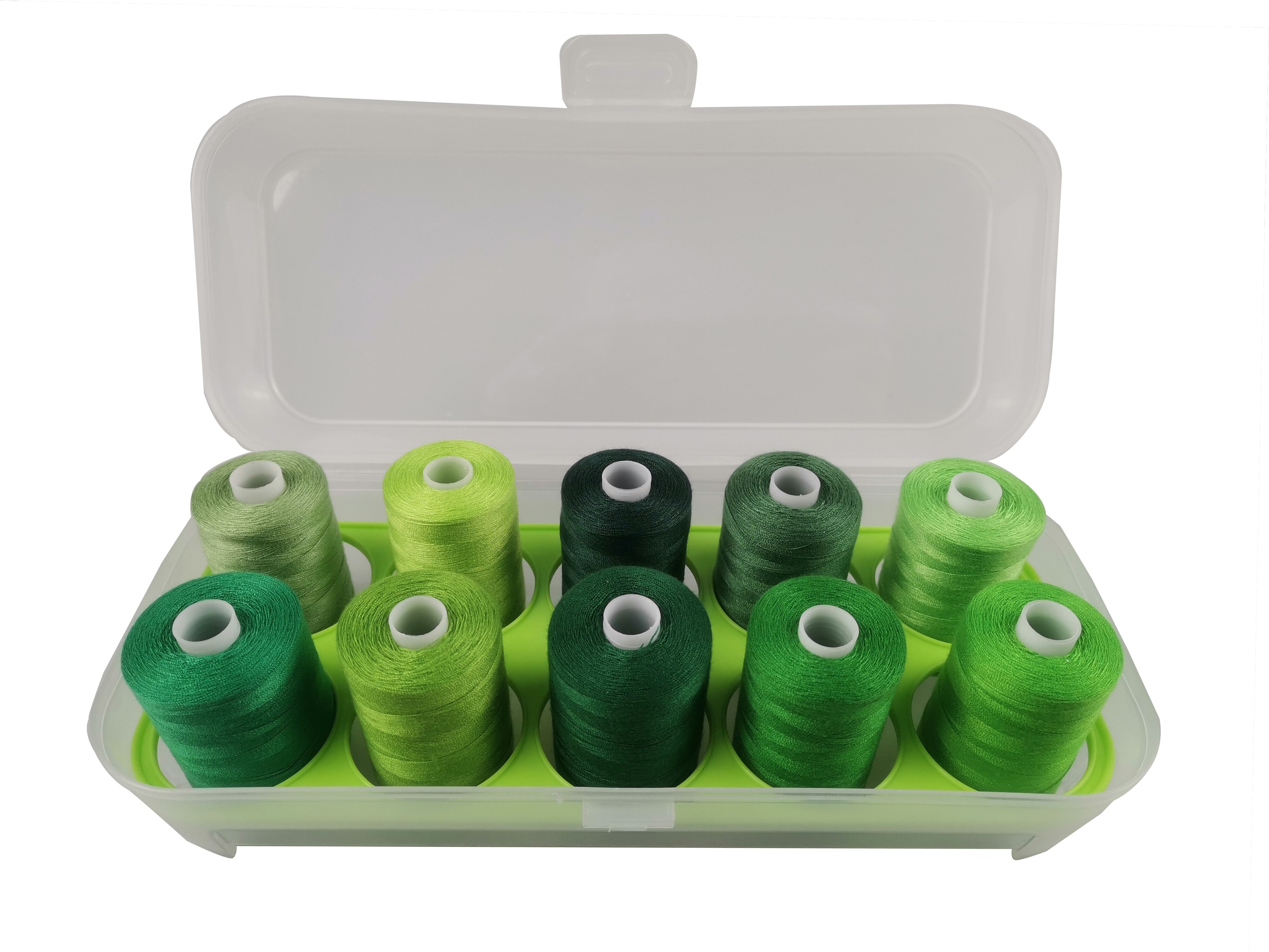 Sewing Machine Thread Polyester 1000 Yards 10 Colors Super Strong Kevler With Clear Plastic Storage Case: Green