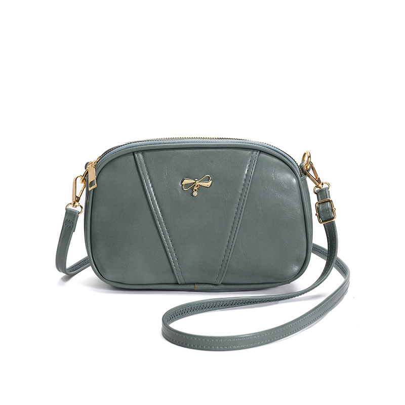 2022 New Bow borsa a tracolla piccola borsa in pelle PU borse a tracolla da donna cerniera a doppio strato borse a tracolla da donna giornaliere pochette: Grey Green