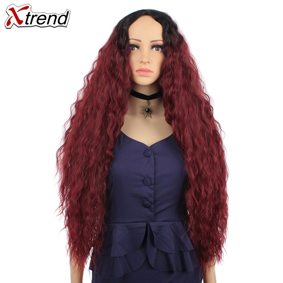 Xtrend cabelo longo encaracolado peruca para mulheres perucas sintéticas preto loira peruca 30 polegada tamanho médio perruque