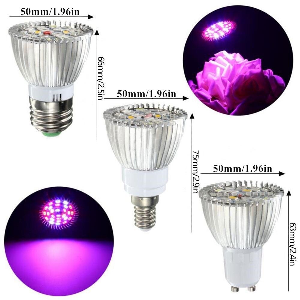 Fytolampa för växter  e27 e14 växtljus  gu10 ac85-260v led glödlampa tält blomfrön inomhusbelysning uv-ljus fullt spektrum