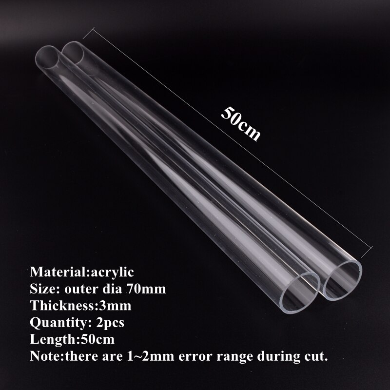 2 st  od 16 ~ 110mm transparent akryl akvarium akvarium rör plexiglas vattenförsörjningsrör hem trädgård gör-det-själv-bevattningsbeslag 50cm: Yttre dia 70mm