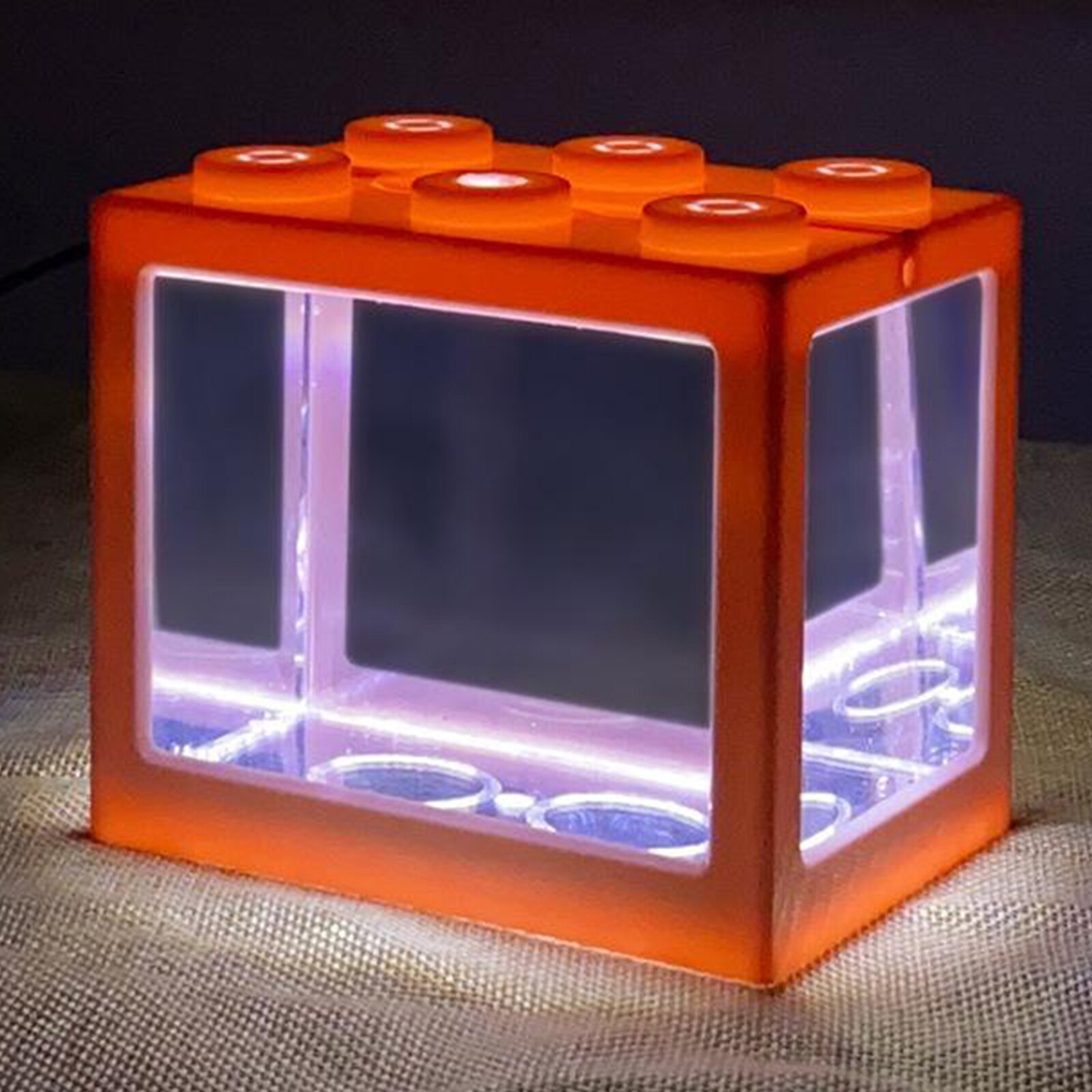 Mini Fish Tank LED Light Clear Ornament Aquarium Office Desktop Decor Pink