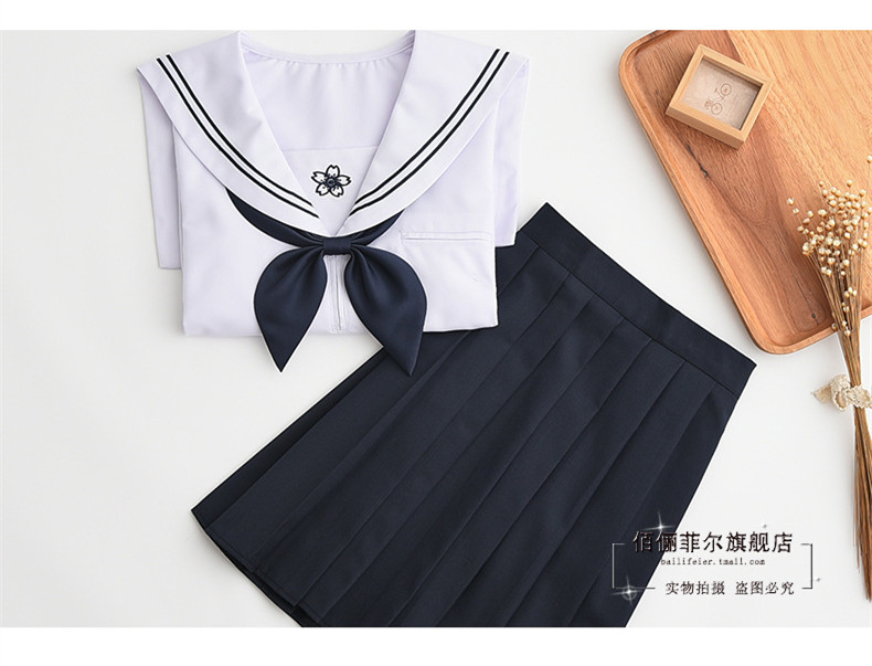 Japanese High school student Uniform Dress women Lolita High School Chorus dress blue sakura embroidery Sailor collar dress