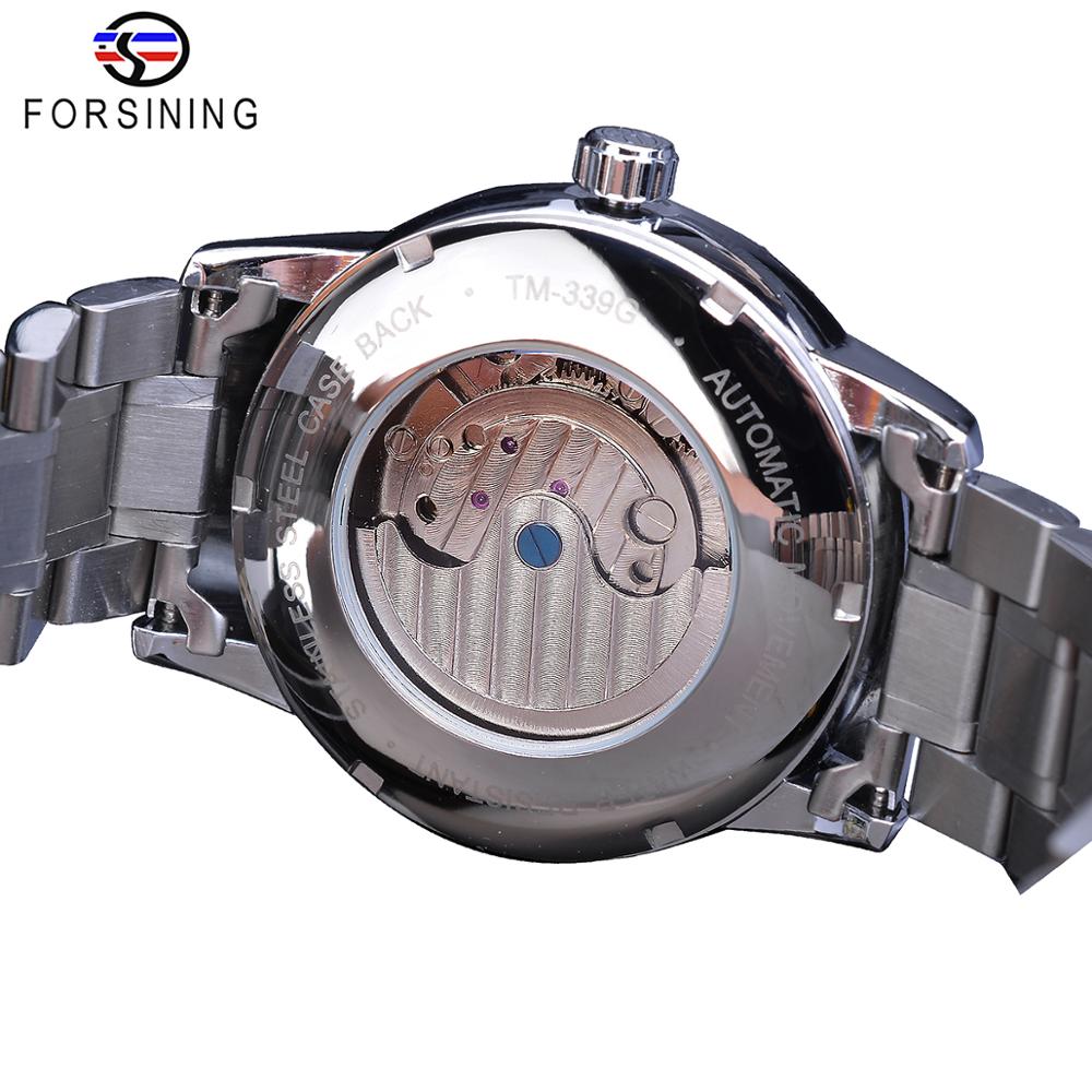 Forsining Mannelijke Horloges Casual Automatische Maanstand Half Dial Self-Wind Mechanische Roestvrij Stalen Band Jurk Horloges