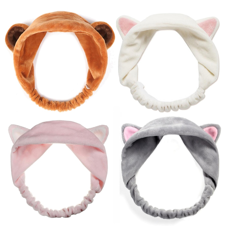 Härlig mjuk carol fleece katt öron smink kosmetisk dusch elastiskt hårband spa pannband tvätta ansikte hårspets pannband  hb011