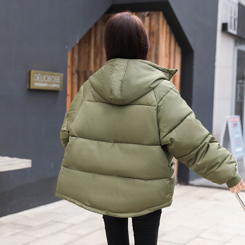 Dikke dames parka's effen losse dames winter puffer jas plus size koreaanse stijl capuchon opstaande kraag casual overjas vrouw