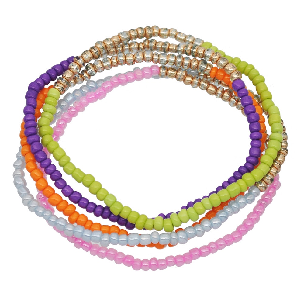 Donarsei 5pcs/set Bohemian Multilayer Colorful Beaded Bracelet For Women Charm Elastic Handmade Bracelet Friendship