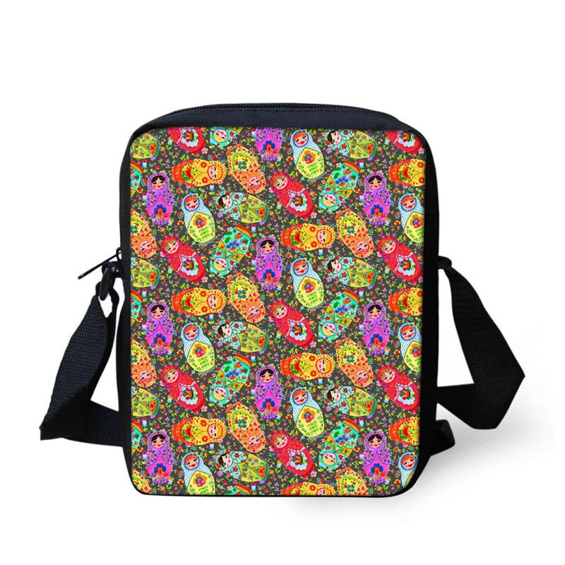 FORUDESIGNS Mini mochilas escolares para niños Matryoshka estampado bolsos cruzados del hombro del cuerpo para niños muñeca rusa niños pequeños niñas mochila escolar: L2553E