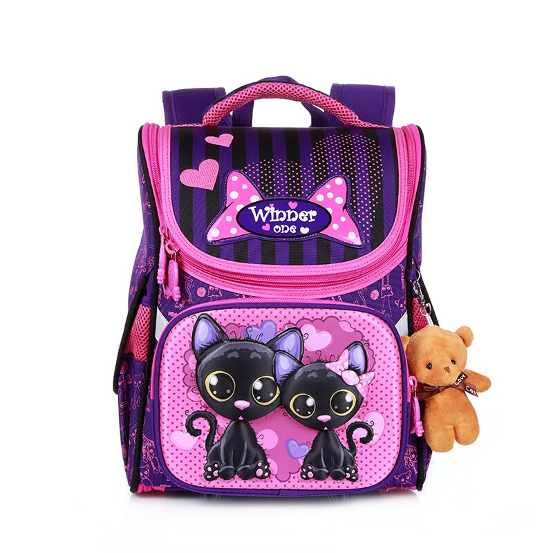 Mochilas escolares para niñas, mochilas escolares para niños, Mochila ortopédica con bonito oso, Mochila escolar para niños, Mochila: purple cat