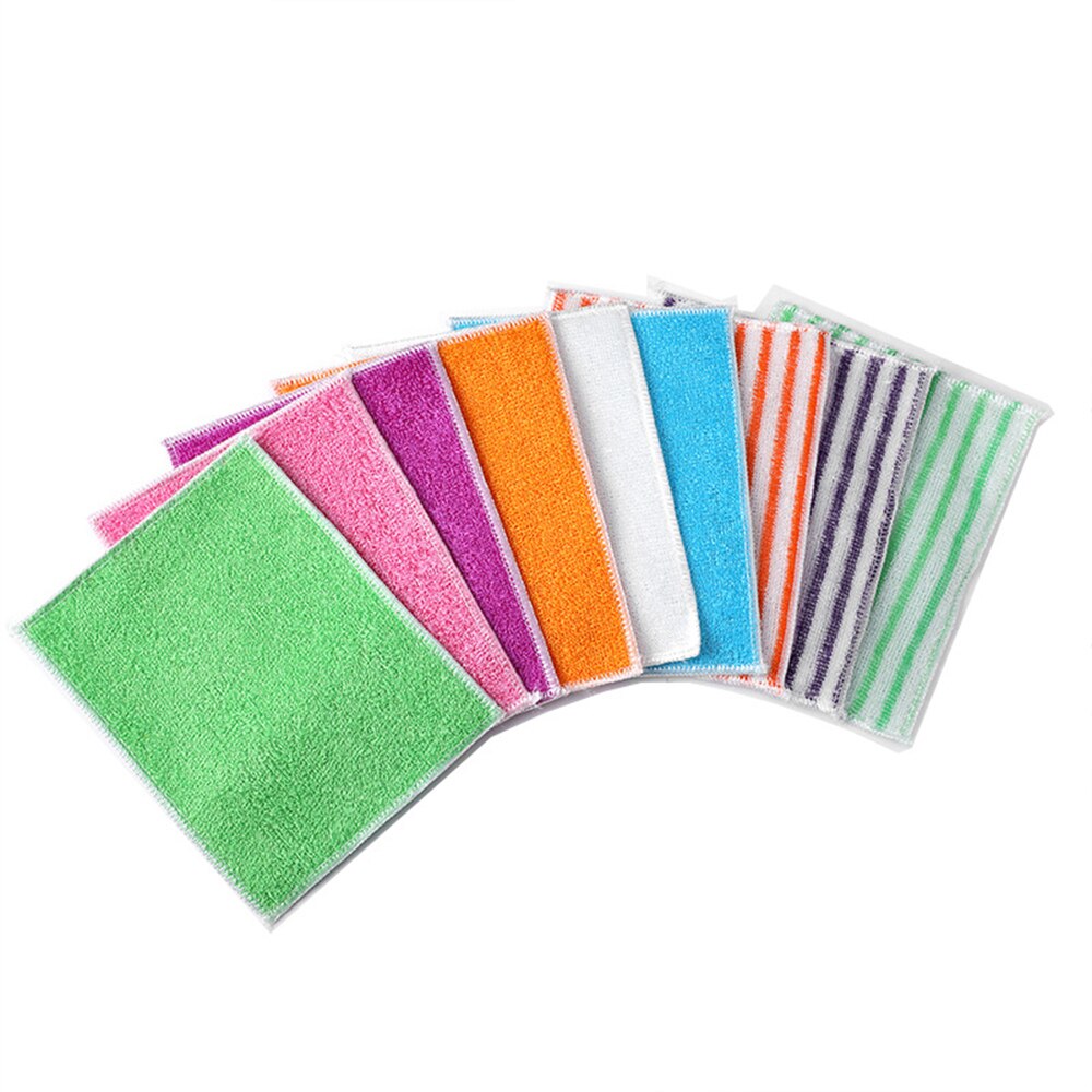 5 pièces bambou fibre torchon anti-adhésif huile double chiffon bambou charbon dégraissant plat chiffon épaississement tampon à récurer