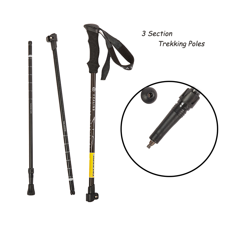 Cura-k-bastón plegable telescópico para senderismo, bastón de aluminio de 67-135cm, 3 secciones de bloqueo exterior
