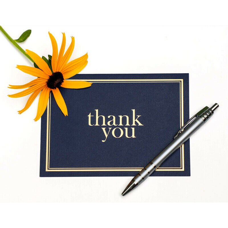 Thank You Notes Navy Blue and Gold - Blank Note Cards with Envelopes 9 Cards