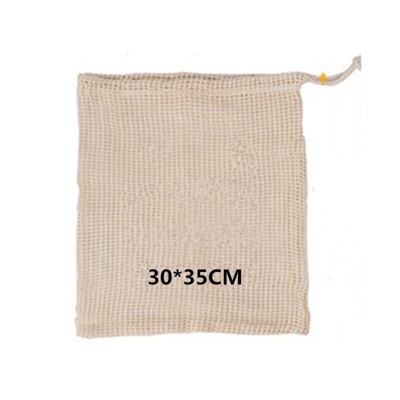 Populaire katoenen fruit- en groente-opbergzak met trekkoord, herbruikbare keukennetzak, wasbaar: M