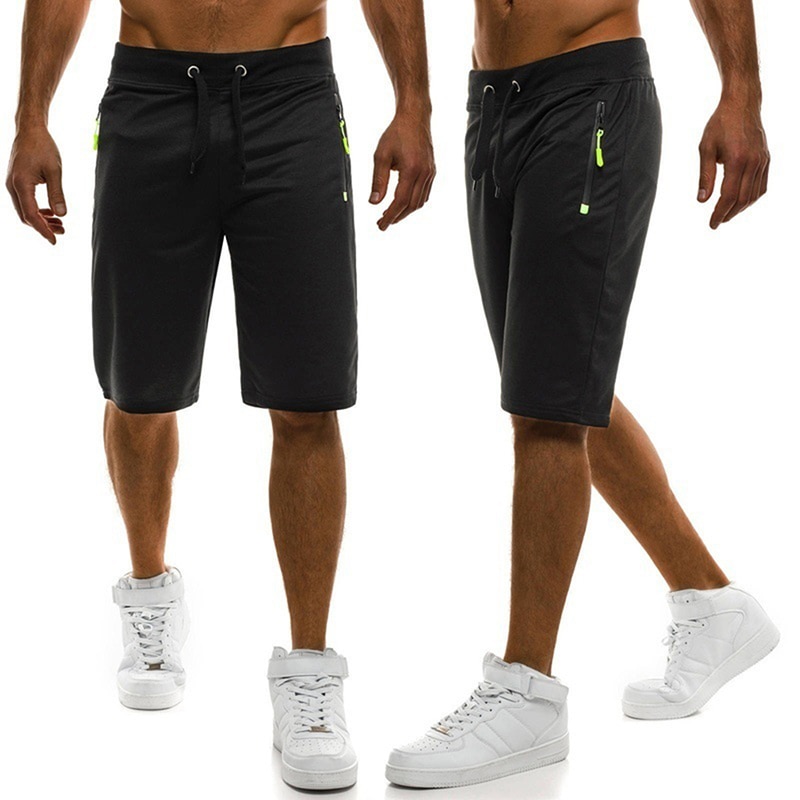 Miesten kiinteät shortsit casual uros vetoketju cargo shortsit polvipituiset miesten kesähousut homme: Musta / Xl