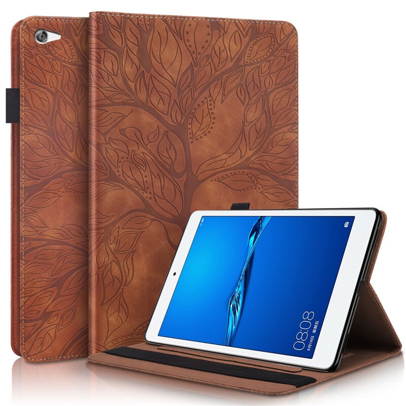 Tablett deksel til huawei mediapad  m5 lite 10 etui preget tre snu lommebok deksel til funda huawei mediapad  m5 lite deksel 10 1 tommer: Brun