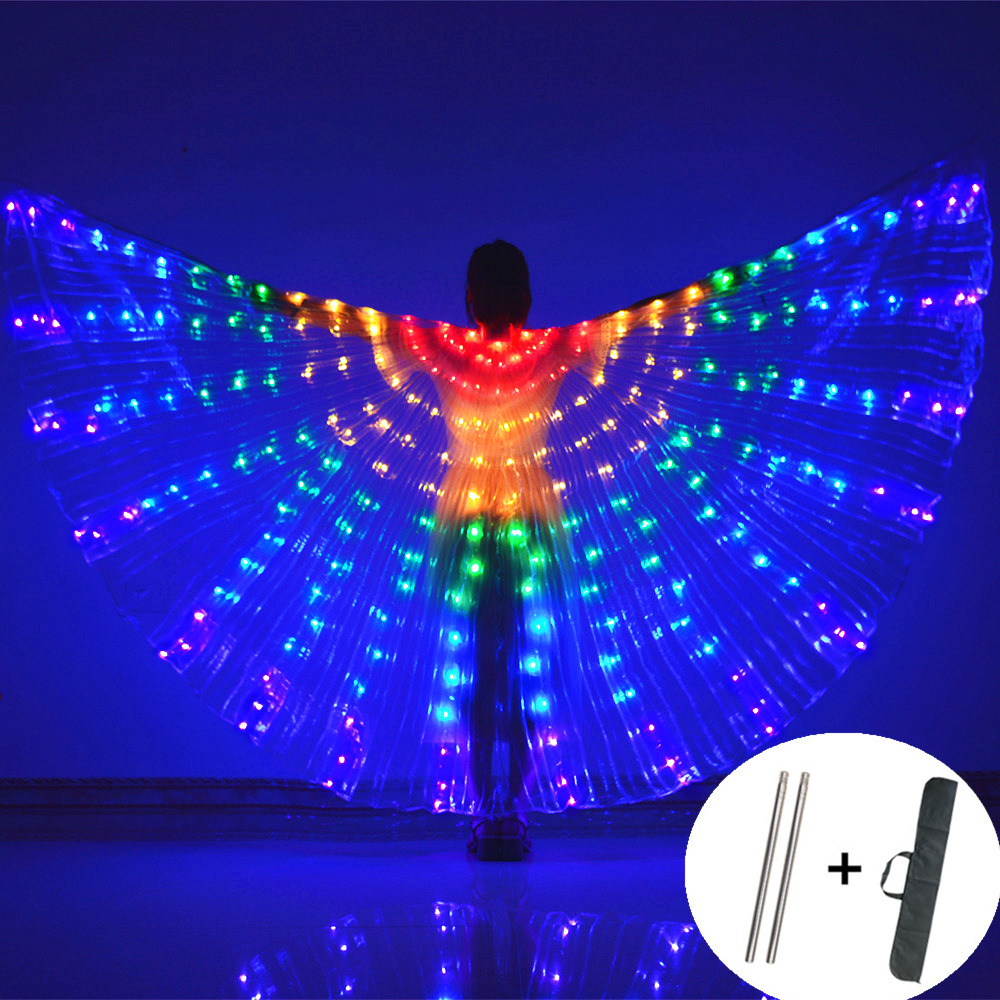 Alas LED para danza del vientre, alas de Isis para Halloween, accesorios, lámpara LED brillante, alas, accesorios para disfraces de danza del vientre, palos para adultos y niños: L / Multicolor