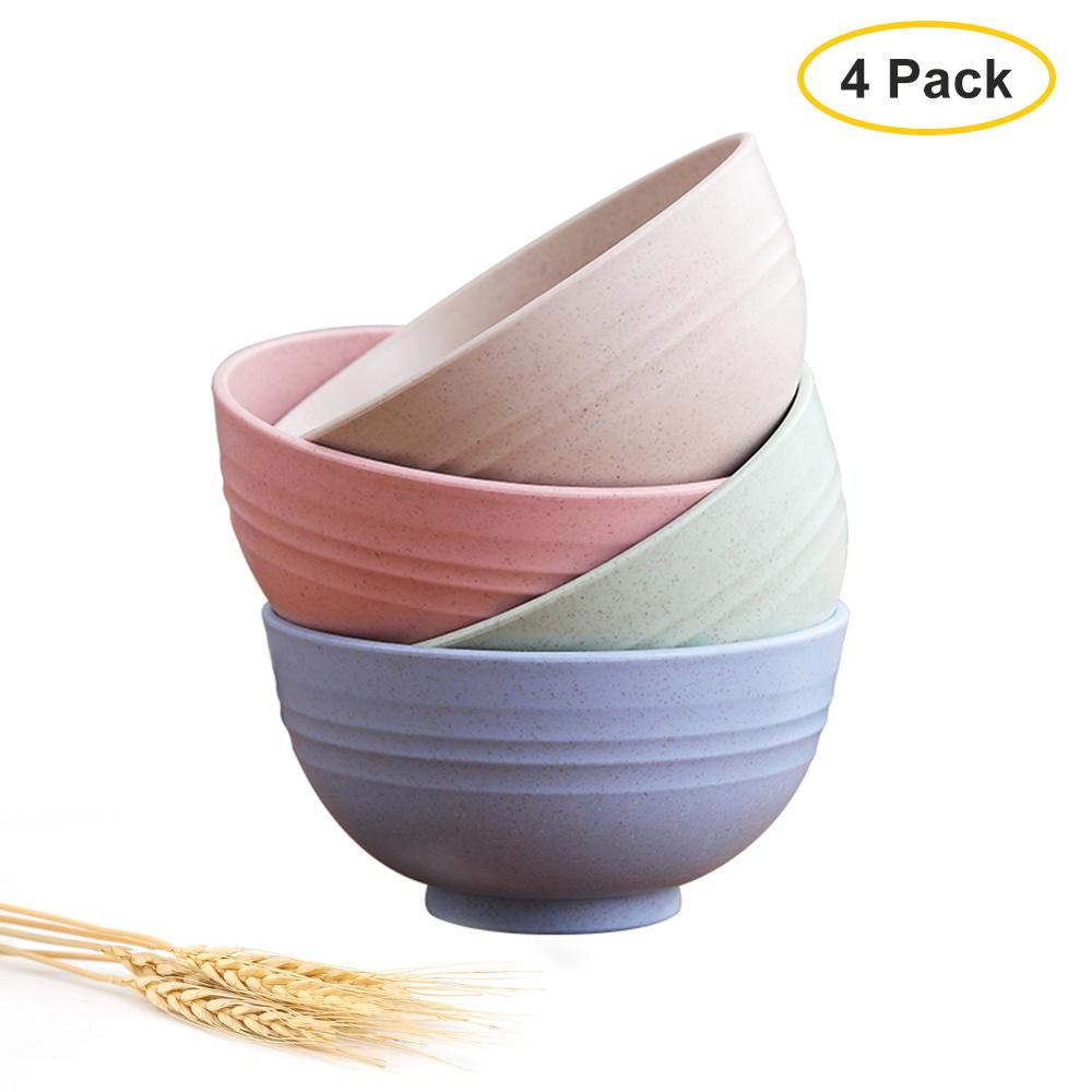 4pcs Colorful Wheat Straw Rice Noodle Salad Bowl Plate Sauces Snacks Dish Eco-friendly Kitchen Tableware Fiber Lightweight Bowl