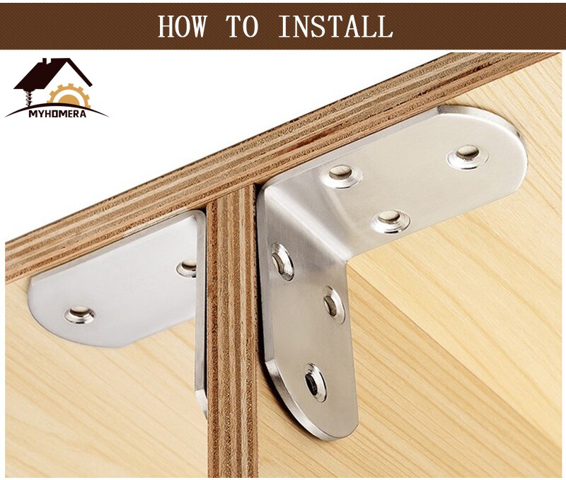 Myhomera Stainless Steel Corner Brackets Joint Fastener Fixed Connector Corner Bracket Code Hardware for Shelf Chair Board Table