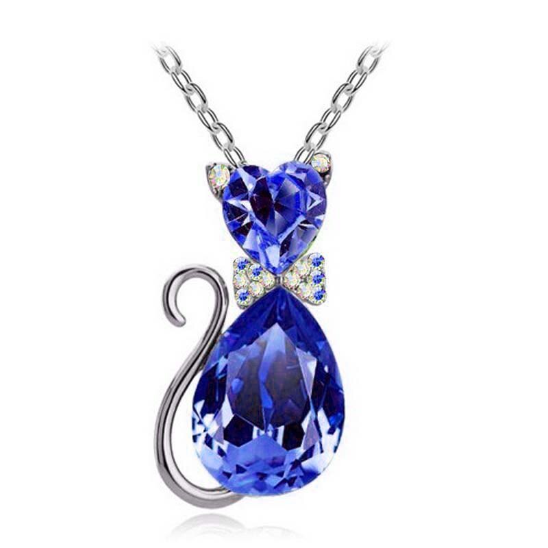 Leuke Kat Hanger Ketting Voor Vrouwen Hart Crystal Sieraden Oostenrijkse Kristal Sleutelbeen Keten Ketting: darkblue