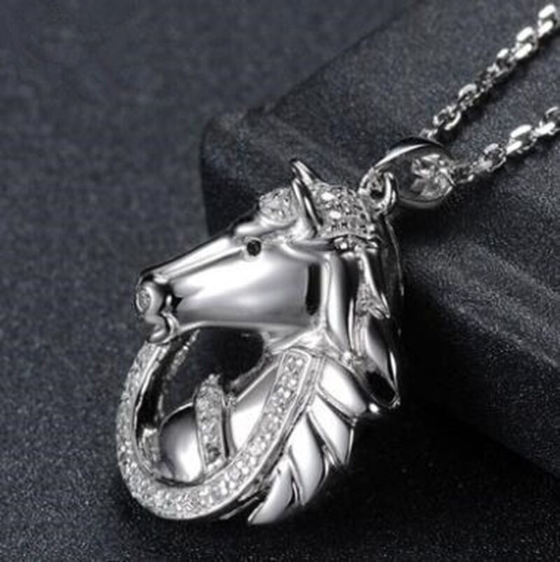 Collana Con Cavallo Per Ragazze In Argento, Ciondolo Inciso Con Cristallo Rosa, Regalo Amanti Dei Cavalli