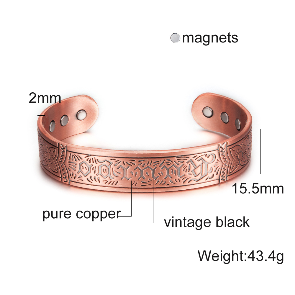 Vinterly Buy 1 Get 1 Pure Copper Bracelet Men Energy Magnetic Bracelet Copper Wide Adjustable Cuff Bracelet Bangles for Men