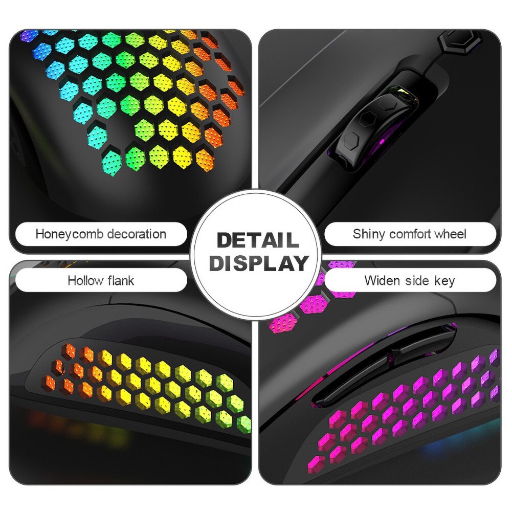 M5 Hollow Out RGB Lights 16000DPI 7 Buttons Wired Gaming Mouse for PC Computer Ergonomic Wired Hollow-out Colorful Lights