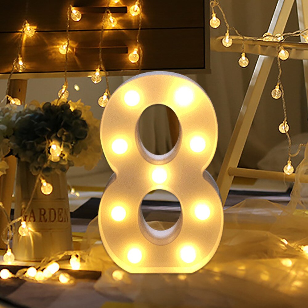 Luz de Número Digital luminosa creativa de 8,4 pulgadas, lámpara alimentada por batería AA, luz nocturna para Navidad, boda, de cumpleaños
