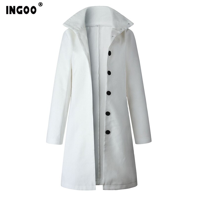 INGOO Autumn Women Long Wool Trench Coat Feminino Office Ladies Caots Winter Casual Vintage A Line Solid Overcoats Femala