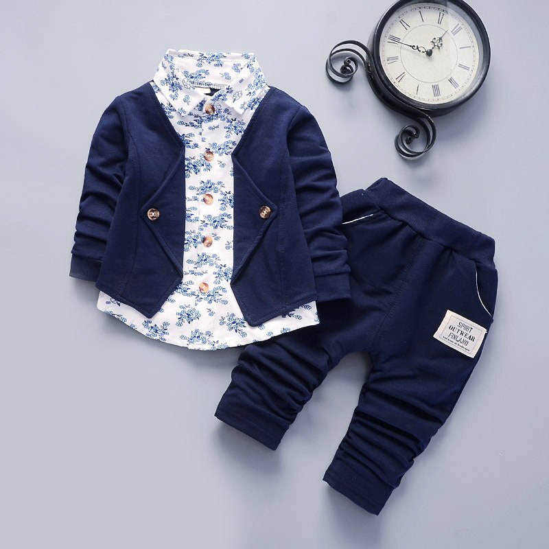 Jongen Set Mode Kids Jongens Bloemen Kleding Sets Jongen Bloemen Trainingspakken Kinderen Casual Suits Herfst Kleding 1 4Y: AH1229navy blue / 4T