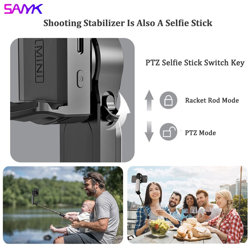 SANYK-estabilizador de cardán antivibración para teléfono, palo de Selfie inalámbrico con Bluetooth, Q09, Mini trípode de cardán de mano para teléfonos inteligentes